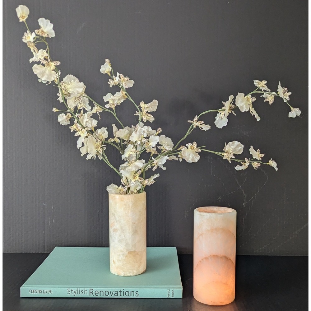 Onyx Stone‎ Cylinders For Lamp Shades/Candle Covers/Faux Flower Vase Set of Two
